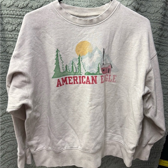 American Eagle Outfitters Tops - American Eagle Cream Waffle-Knit Crewneck Sweatshirt